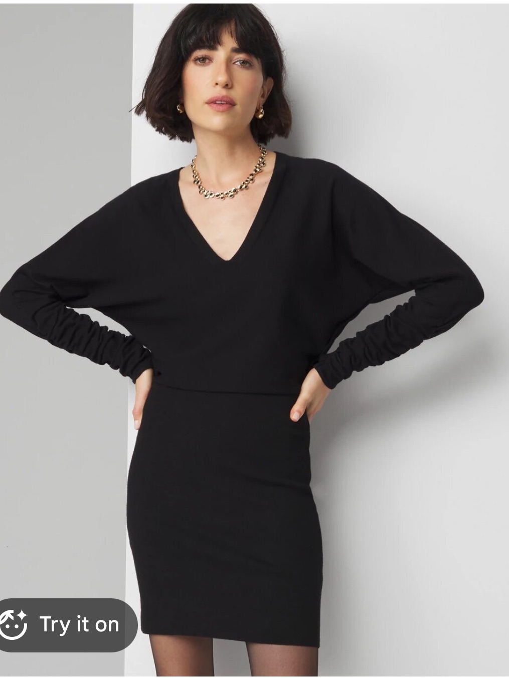 White House Black Market Black V-Neck Long-Sleeve Dolman Dress